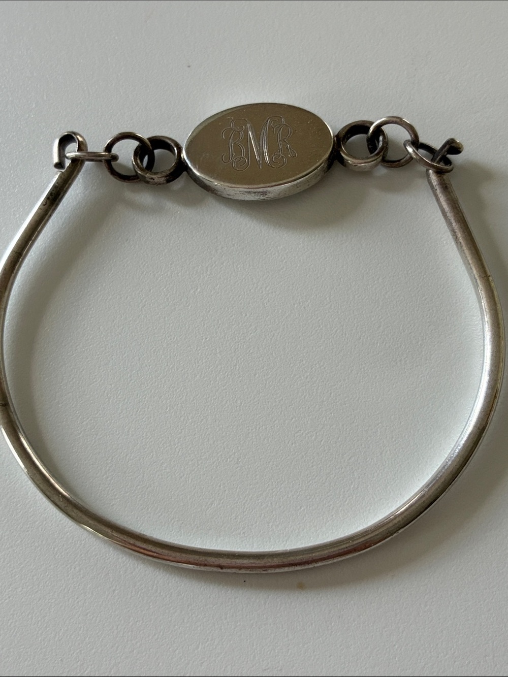 Vintage Sterling Silver Monogram Oval ID Bracelet - Silver
